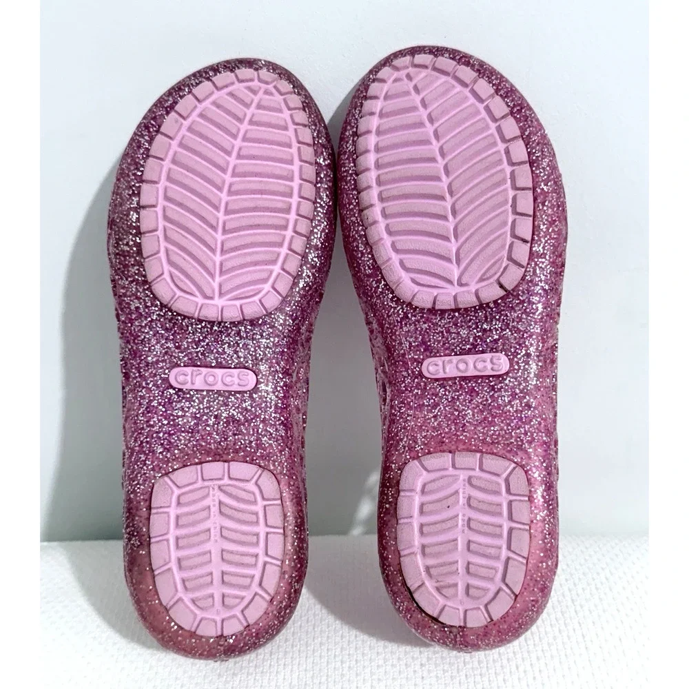 Crocs Isabella Glitter Peep Toe Ballerinas Shoes Girls J 1 Pink Lightweight
